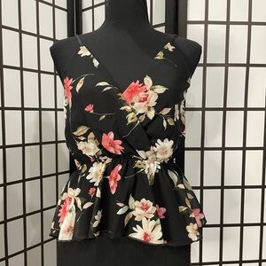 Chic Floral Wrap Blouse in Black